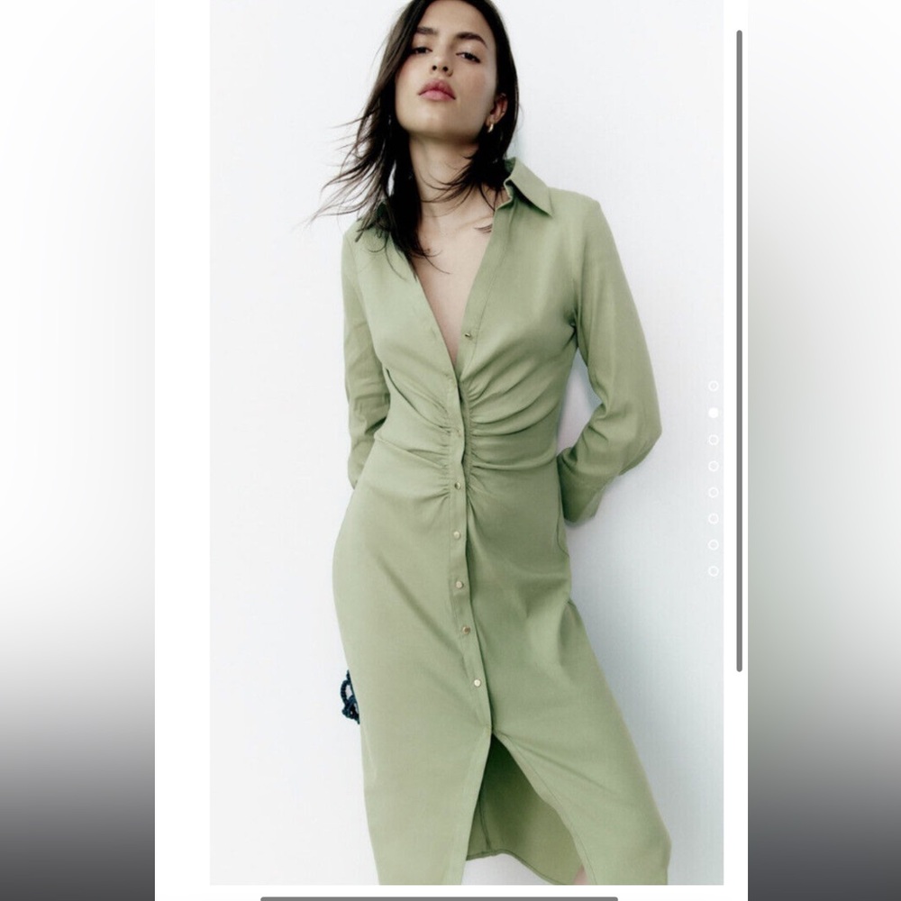 Zara Sage Green Button-Down Midi Dress
